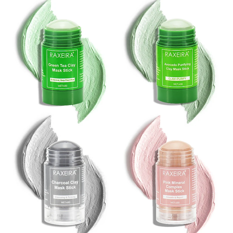 In Stock Organic Deep Cleaning and Oil Control Purifying Clay Mask Stick Set include Avocado,Green Tea,Pink Clay and Charcoal