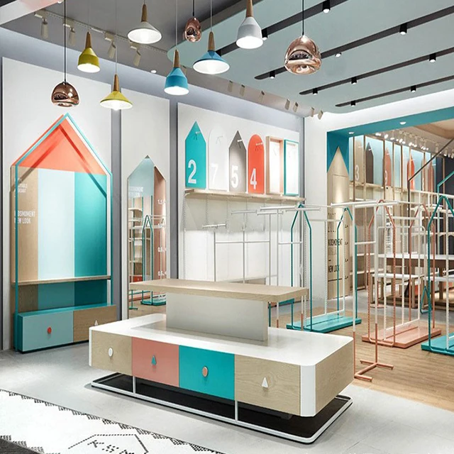 Изготовление на заказ, детский магазин товаров, демонстрационные стеллажи, детская одежда, украшение мебели