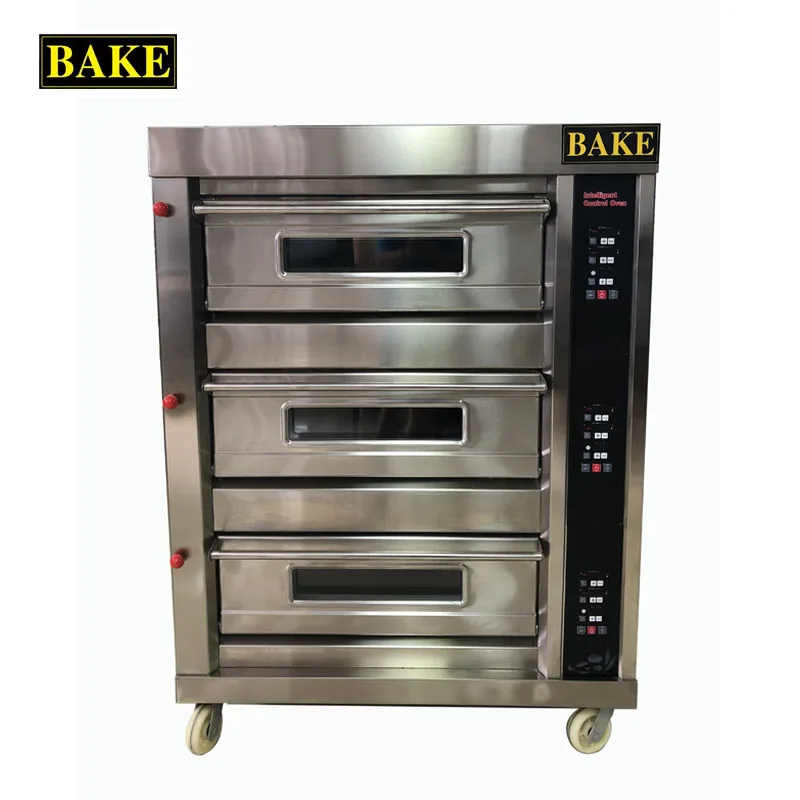 Commercial stainless steel bakery 2 deck 4 trays deck gas oven with steam pizza