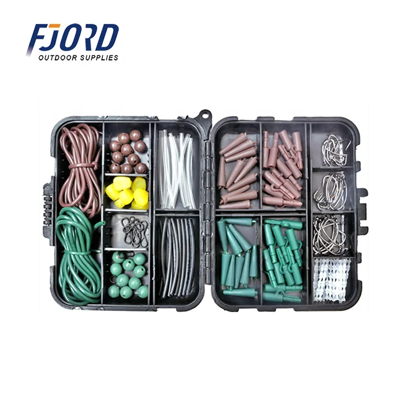 FJORD 152 шт. набор рыболовных снастей для ловли карпа, рыболовные инструменты в коробке с резиновой трубкой, бусинами и пр.
