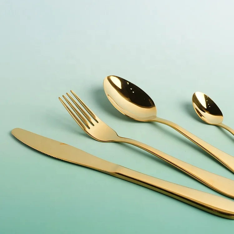 Set of 4 Pieces Stainless Steel Cutlery Sets Gold Plating Fork Spoon Knife Tableware Set Restaurants