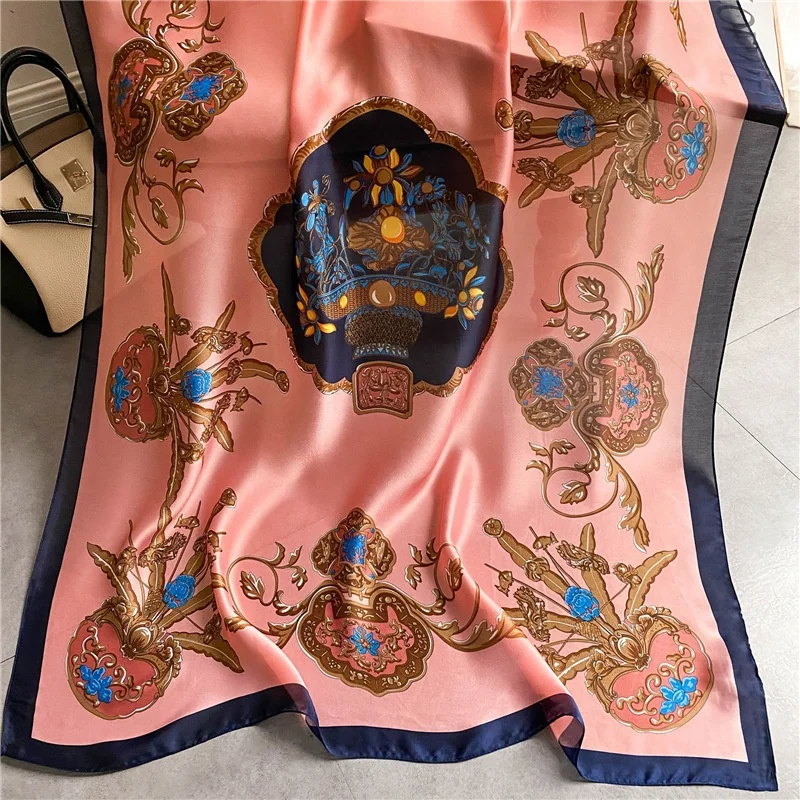 Wholesale 2022 Hot Sale Cheap Satin Scarf Long Silk Scarf Print Fashion New Vintage Soft Women Design Red Opp Bag OEM Plain
