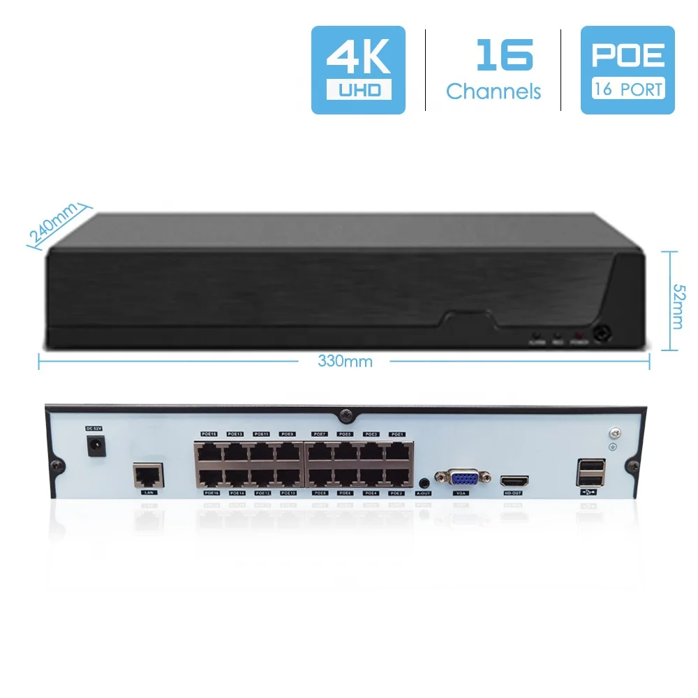 Face Detection 16 Channel 4K 16ch XMEYE NVR POE 16 Ports Network Video Recorder