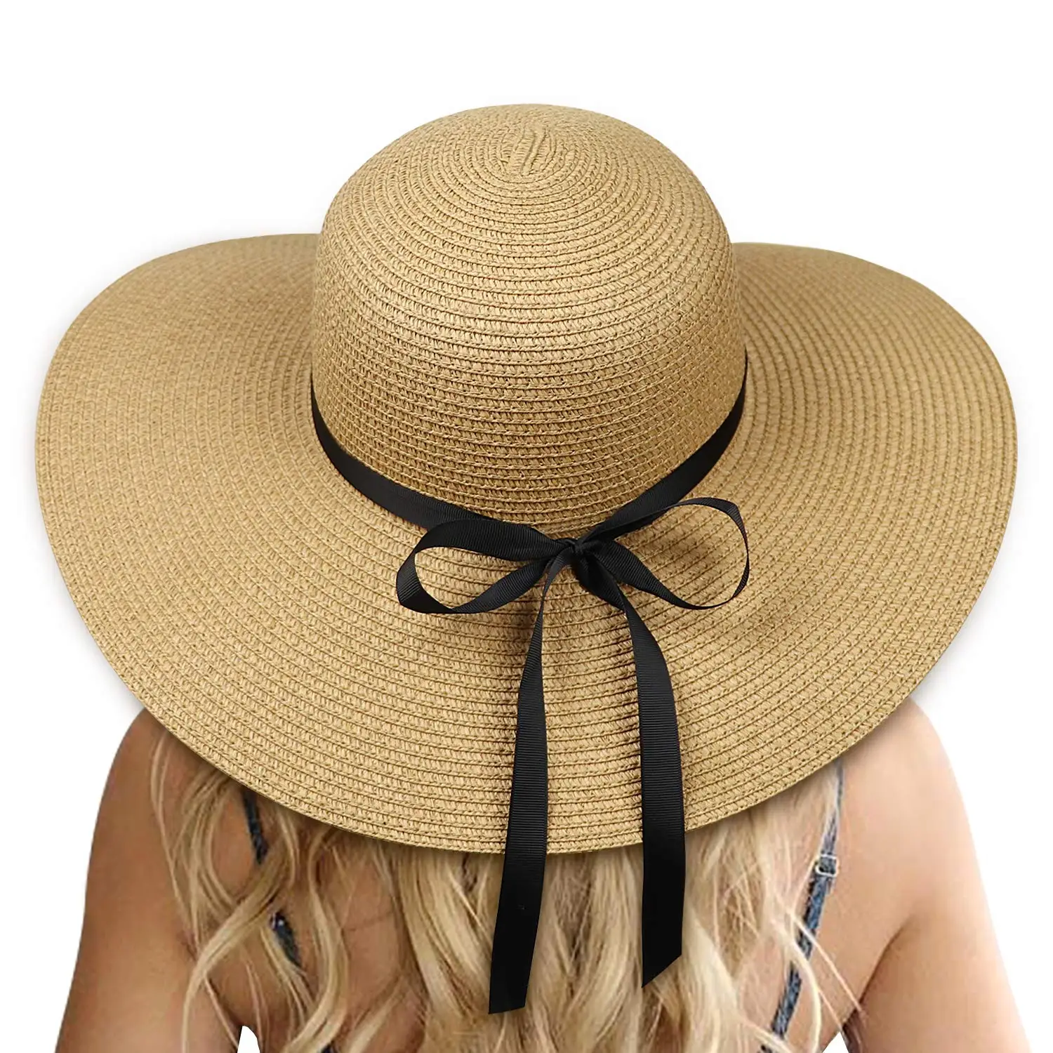 Manufacturer Custom Broad Brim Straw Hat Bowknot Summer Sun Hat Foldable Beach Hats Women with logo