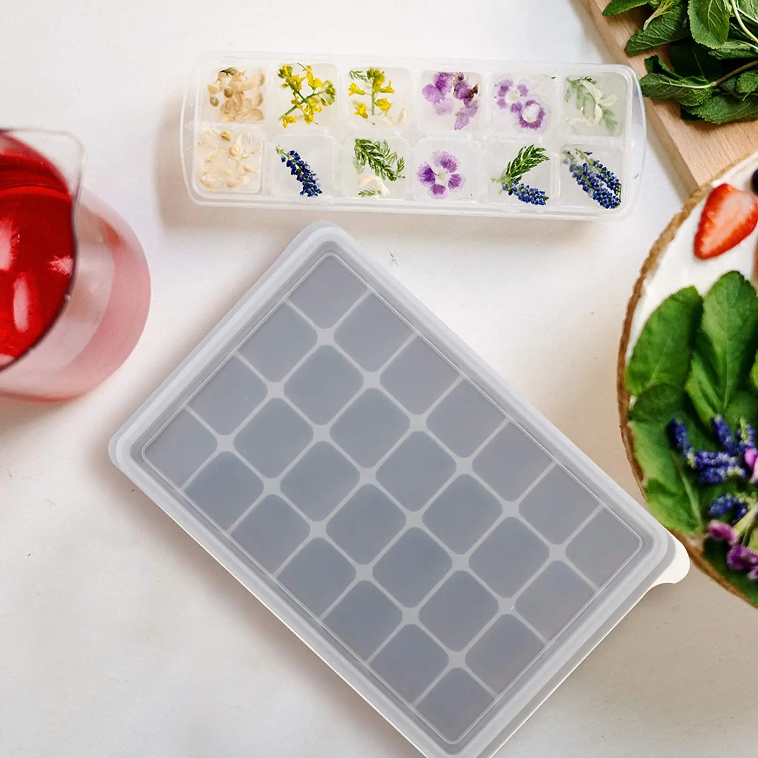 28 емкостей штабелируемые лотки для дробленого льда морозильной камеры легко снимаемые гибкие формы кубиков с крышкой маленькие