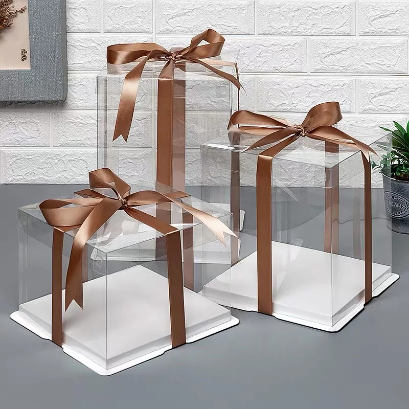 Wholesale 6 8 10 12 Inch High Quality Wedding Food Grade Plastic Square Transparent Cake Box