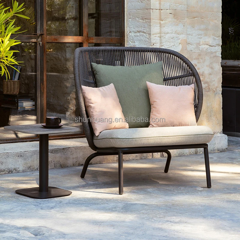 Latest design patio garden aluminum furniture outdoor rope waving dining set