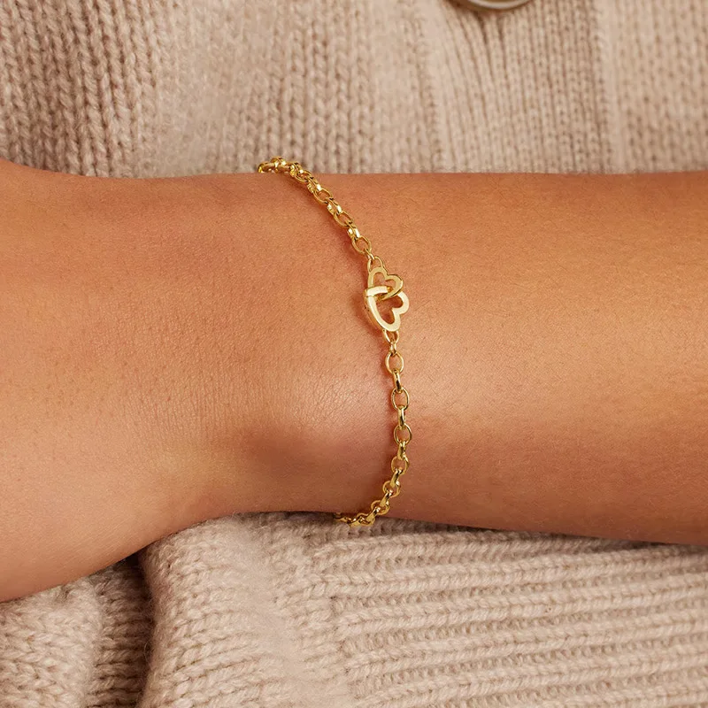 Dainty 18k Gold Plated Mini Open Heart Chain Bracelet Classic Interlocking Heart Design Bracelet