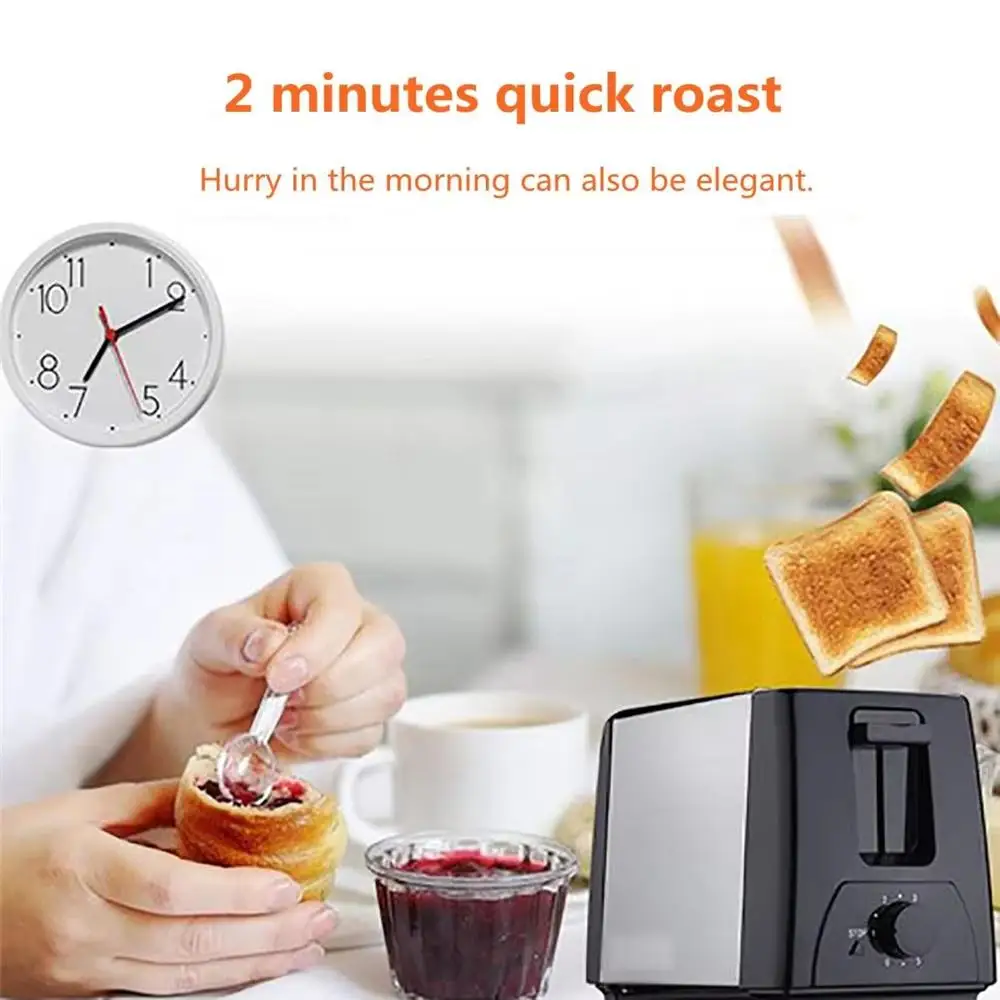 Household Automatic Bread Toaster Fast Heating 2 Slices Slots Bread Maker Cooking Stainless Steel Baking Breakfast Machine 650W