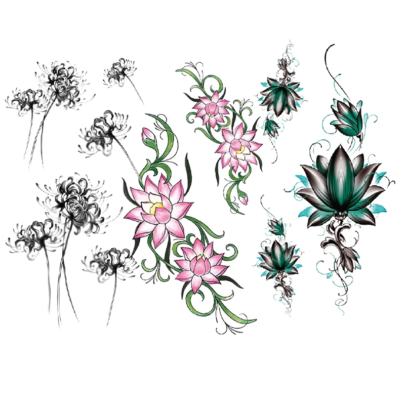 2021 Wholesale Women Temporary Tattoo Stickers Festival Flower Decorative Stencil Non-Toxin Tattoo Ink Paper Arm Leg Back
