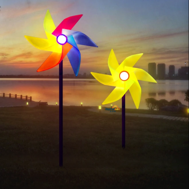 Plug-in Windmill Lamp illuminate LED Light Wind Spinner for Outdoor Garden Decor