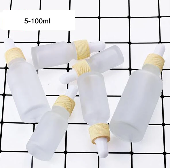 
cosmetic glass essential oil bottles 5 10 15 20 ml 30ml 50 100 ml frosted glass bottle water transfer wood grain dropper 