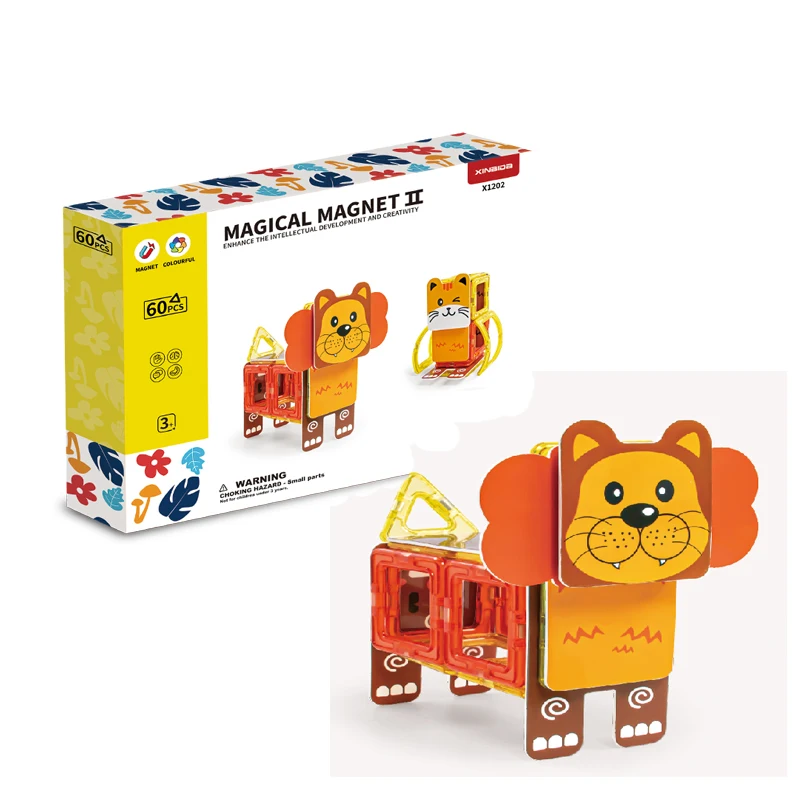 High Quality Safe ABS Plastic 60pcs Magnetic Blocks Zoo Model Constructor Toys for Kids