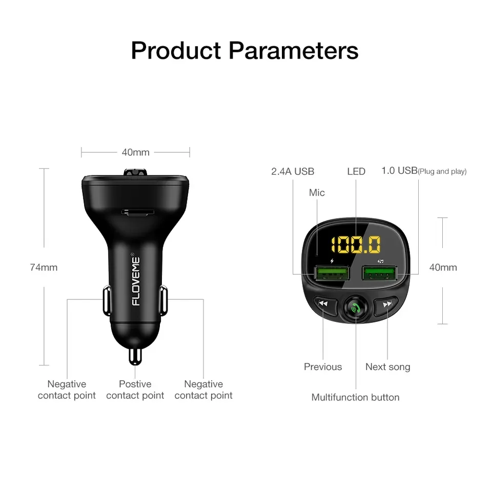 CE FC Mini Smartphone Charger Car MP3 Car U Disk TF Card FM Transmitter Kit 2 USB Dual Chargeur de Voiture for iPhone Opladers