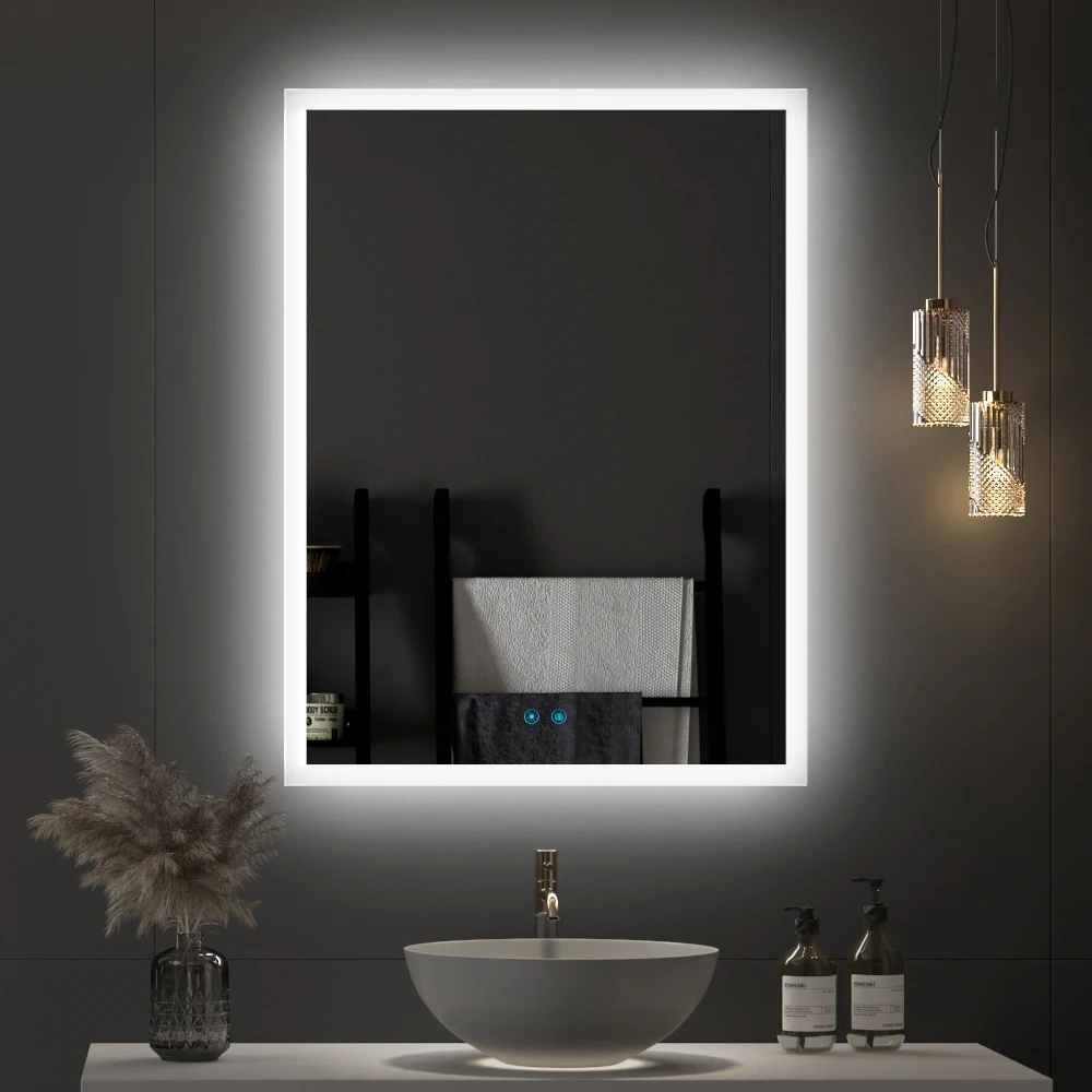 Frameless Rectangle LED Backlit Mirror With Light Defogger