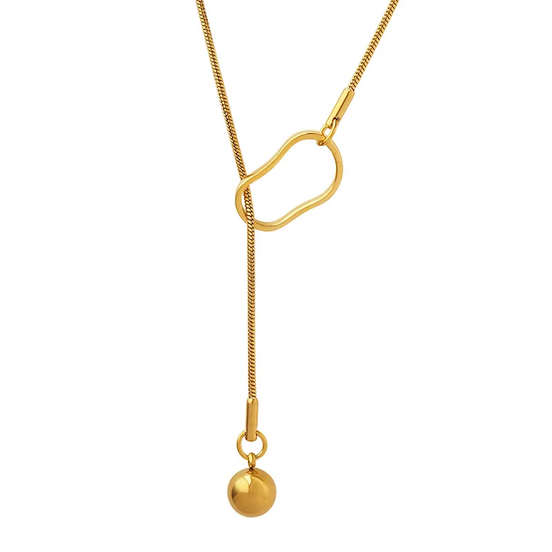 Geometric Jewelry Stainless Steel Geometric Necklace 18k Gold Plate Bead Ball Pendant Necklace Dainty Tassel Adjustable Chain