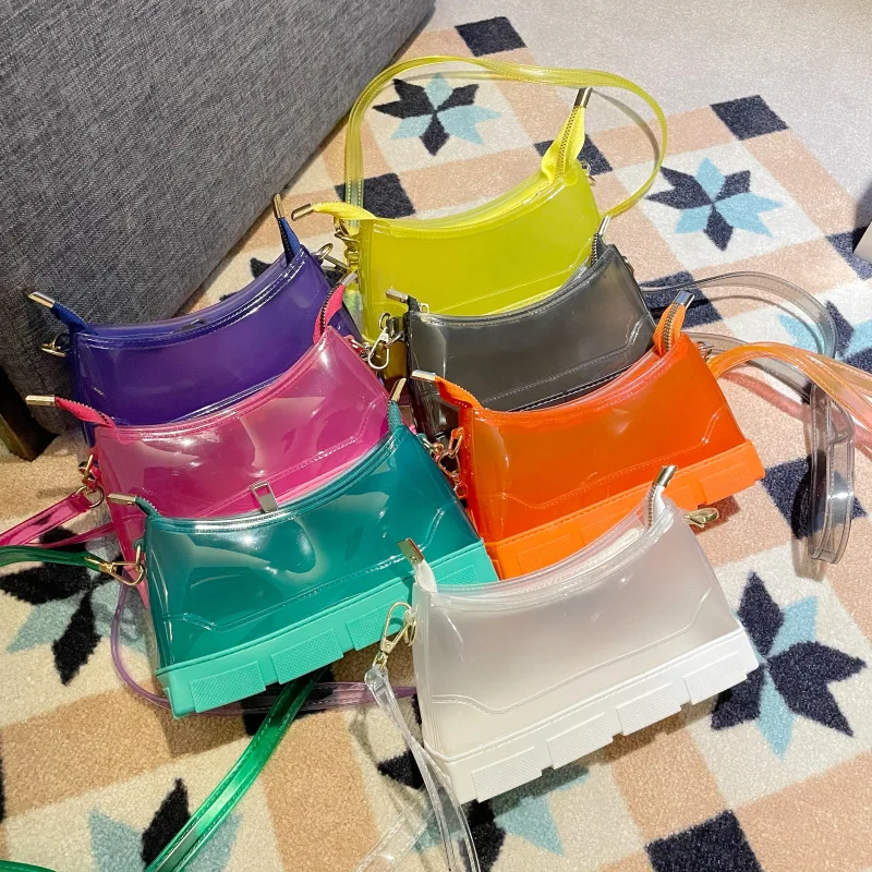 
Personality Colorful Unique Boots Clear Transparent Purse 2021 Summer New Neon Clear Jelly Purse Handbag 