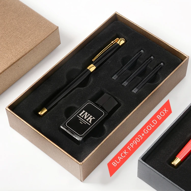 2022 Business Promotional Gift Pen With Box Set Luxury Calligraphy Fountain Pen Ink Cartridge Gift Metal Pen Set