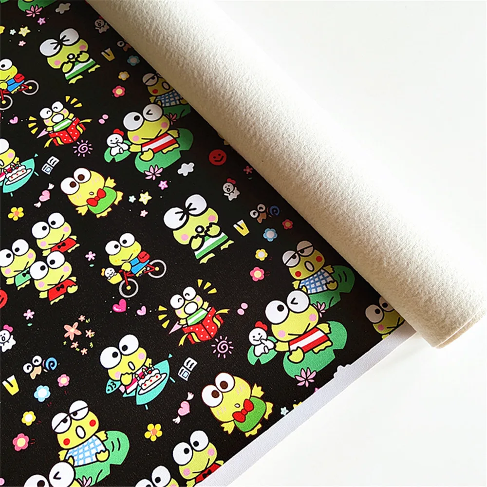 Hot sale black  Cute animal cartoon printed pu faux leather toy custom designer vinyl fabrics for sewing bags