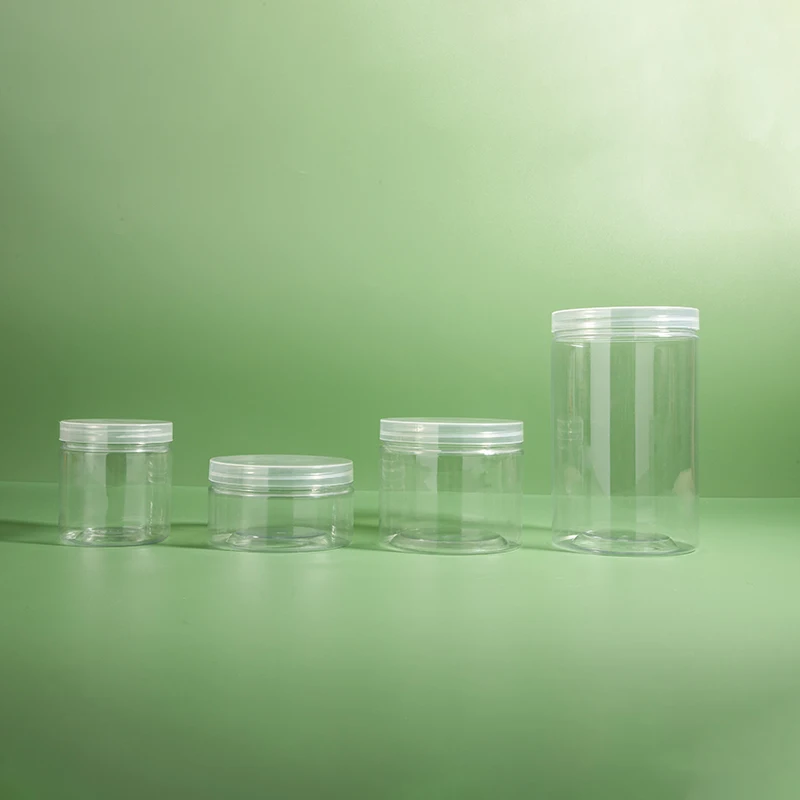 Food Packaging PET empty candy chocolate jelly coffee bean package 2OZ 4OZ 6OZ 8OZ 250ml 500ml 1000ml Clear Plastic Jar With Lid