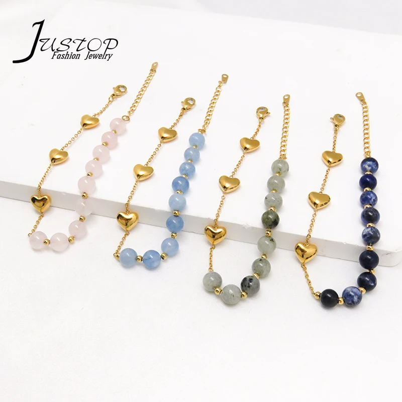18K Gold Plated Jade Bracelet Natural Stone Beaded Stainless Steel Agate Custom Lucky Charm Bracelets Et Bracelets