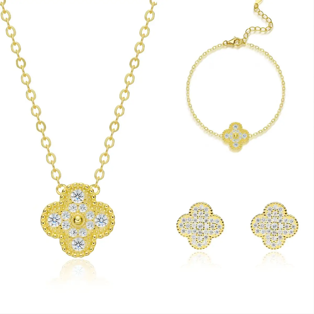 VANA four Leaf Clover Charm S925 Jewellery Bijoux 18k Gold Plated 925 Sterling Silver Necklace Bracelet Earrings Jewelry Set