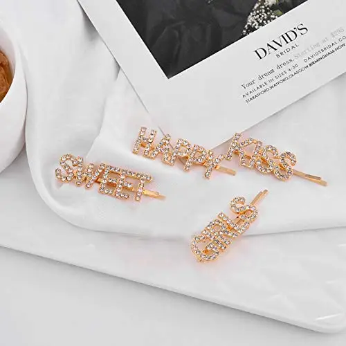 
Bobby Pins Barrettes Headwear Luxury Hair Jewellery Gold Word Hair Clip, Sparkly Letter Rhinestone for Women 