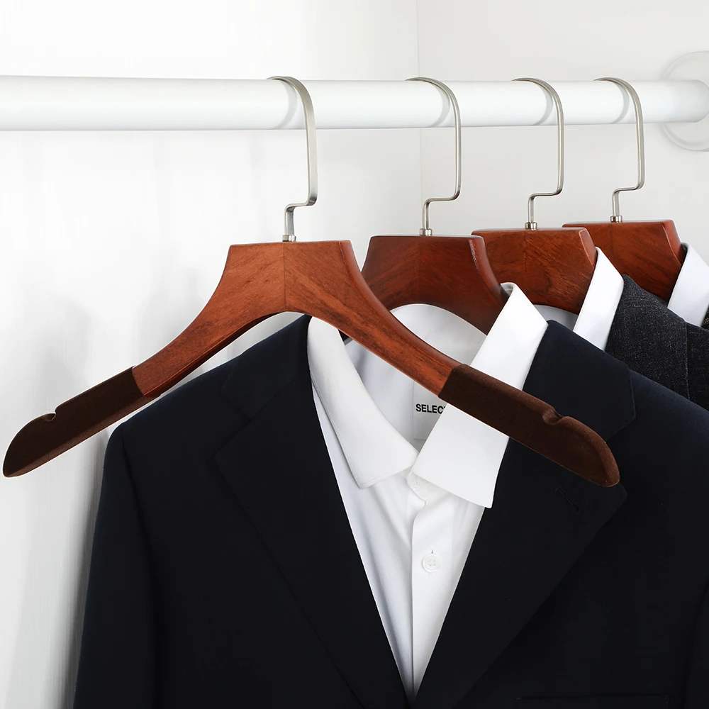 Customized High-Grade Luxury Anti-slip Vintage Wood Clothes Hanger With Velvet
