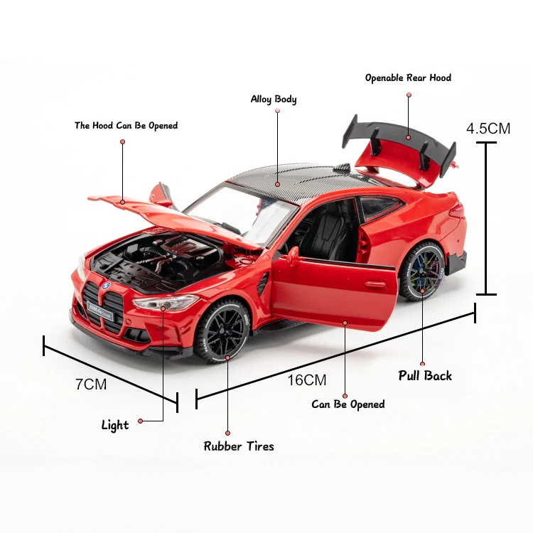 NewAo Hot Selling Diecast Toys Model Car 1/32 M4 4 Door Opening Pull Back with Sound and Light Effects Toy Vehicle