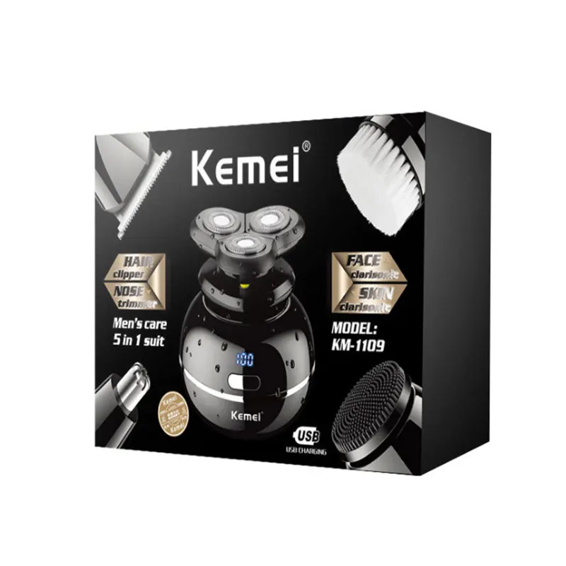  Kemei KM-1109 Многофункциональный 5 в 1 машинка для стрижки шерсти у водонепроницаемый ЖК-профессиональная волос электрическая бритва триммер