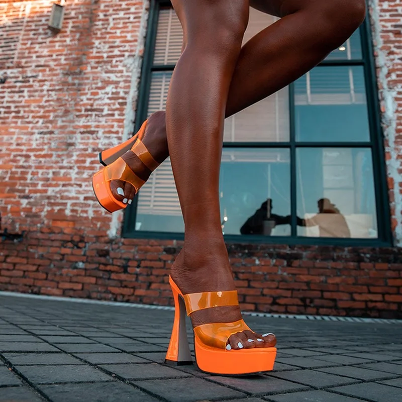 2024 Ins New Women Candy Color Slipper Sandals Jelly Shoes Sexy Party High Heels Ladies Transparent PVC Platform Heeled Sandals