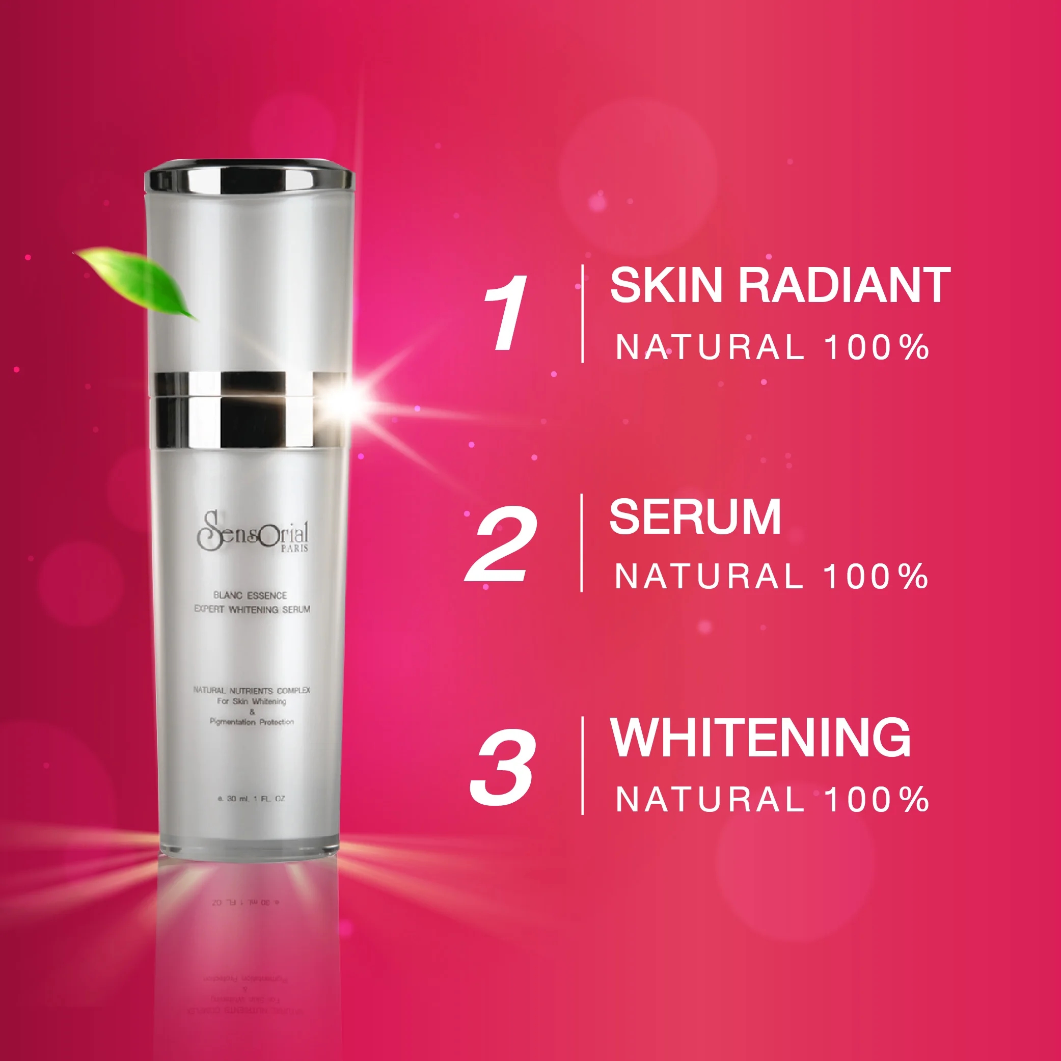 Sensorial Whitening Serum Natural Ingredient Extracts 100% for Bright Skin Naturally Looking Youthful 30 ml