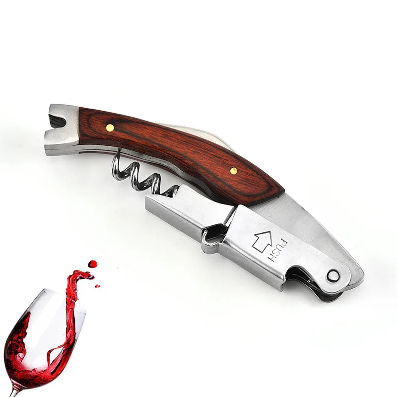 2CR13 with wood  bottle opener buckle wave-shaped knife wine corkscrew multi-function bottle opener