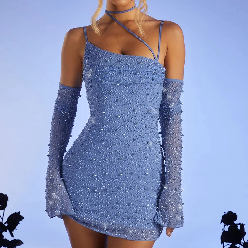 Wholesale Women Birthday Custom Sheath Sleeveless Long Sleeves Casual Fashion Sexy Party Bodycon Embellished Asymmetric Dress