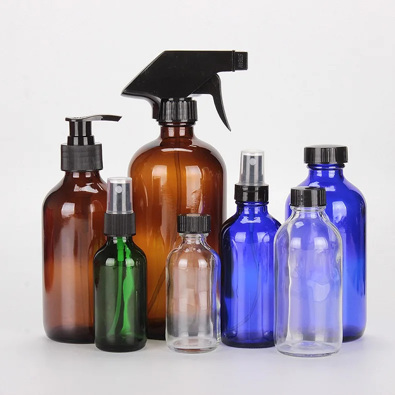 2/4 oz 8oz clear 500 ml boston bottle with metal cap top diffuser 60 amber 16oz 250ml 4oz glass spray bottles 500ml with spray