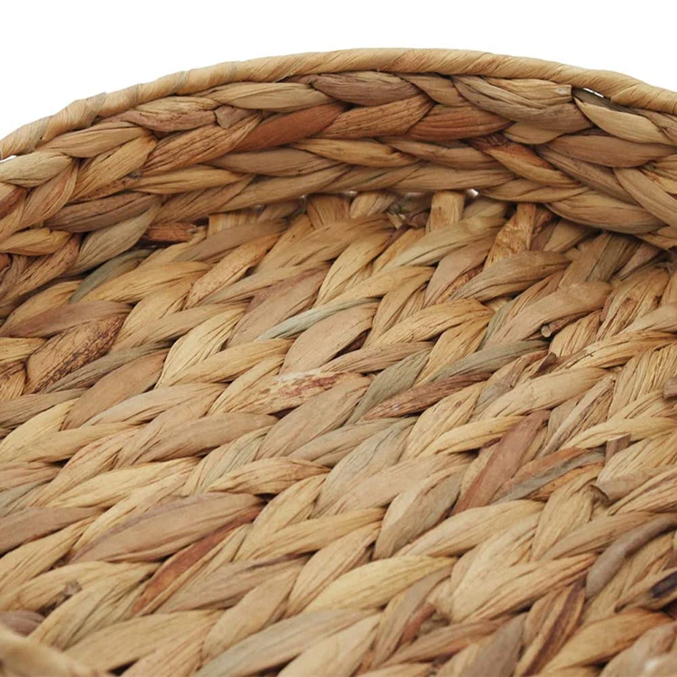 Rattan Round Serving Tray, Fruit Tray Weaving by Grasswith Handles Large Hand Woven Wicker Basket Tray for Food,Dinner,Breakfast