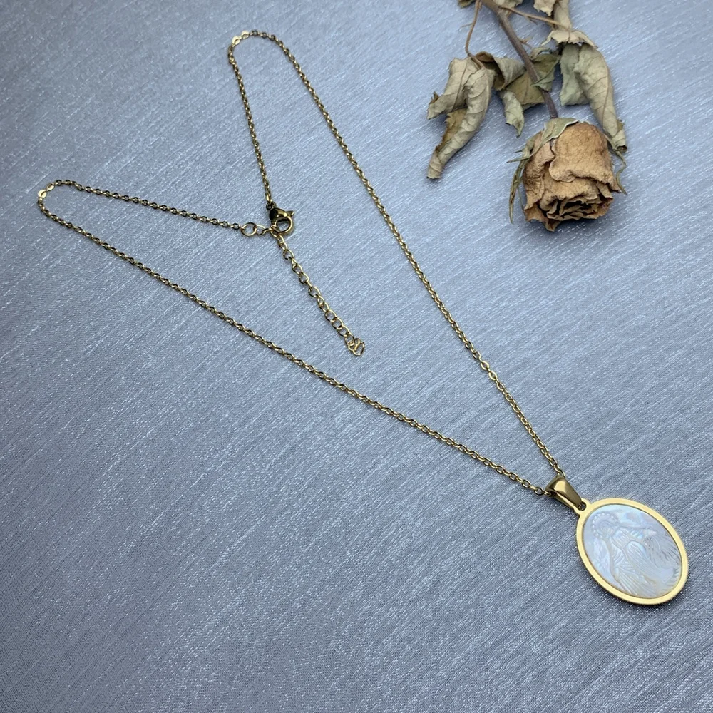 Оптовая продажа ожерелье из нержавеющей стали подвеска в виде швабры морской раковины религиозных иисусов Богородицы Девы Марии Священного Сердца для женщин