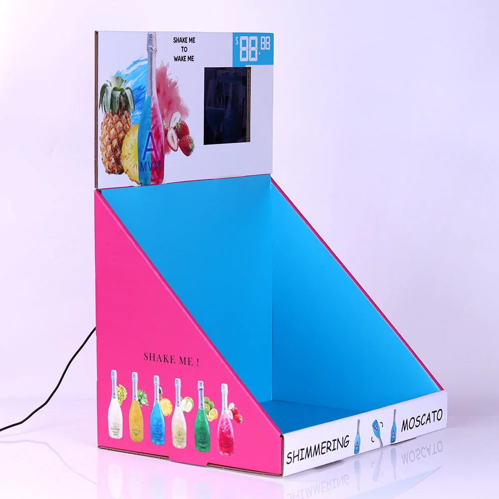 Custom Design Advertising Recyclable Cardboard Wood Glass Counter  Display Pdq  With Lcd Display Screen for Promotion Goods