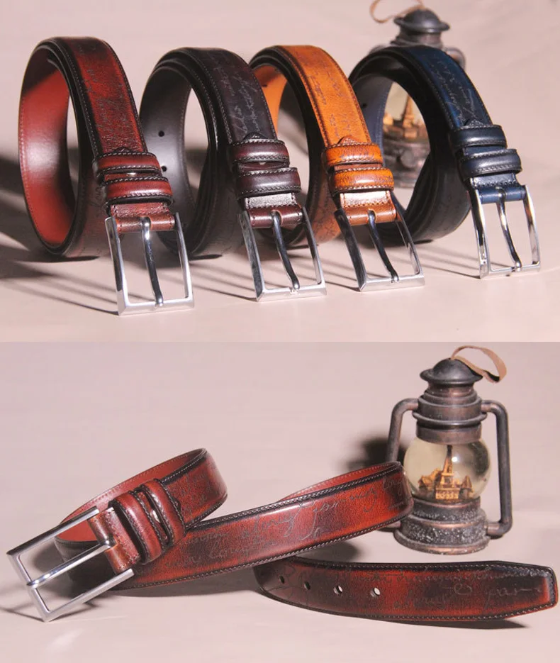 Personalized Letters Embossed Square Zinc Alloy Buckle Men Belt