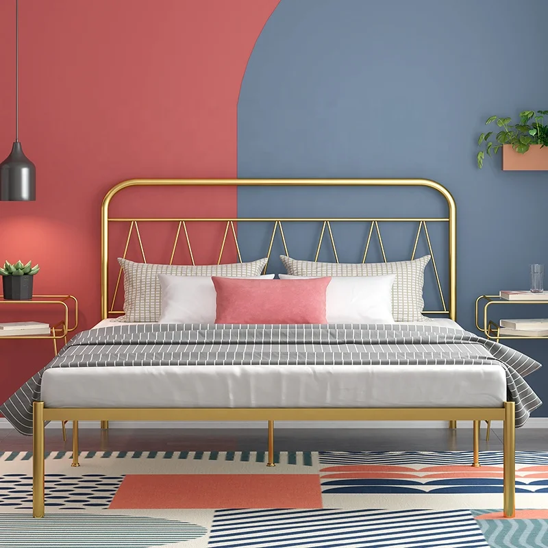 Professional Manufacture Cheap Easy Assembled Iron Metal  Bed Metal Double Bed for Bedroom Hotel Apartment