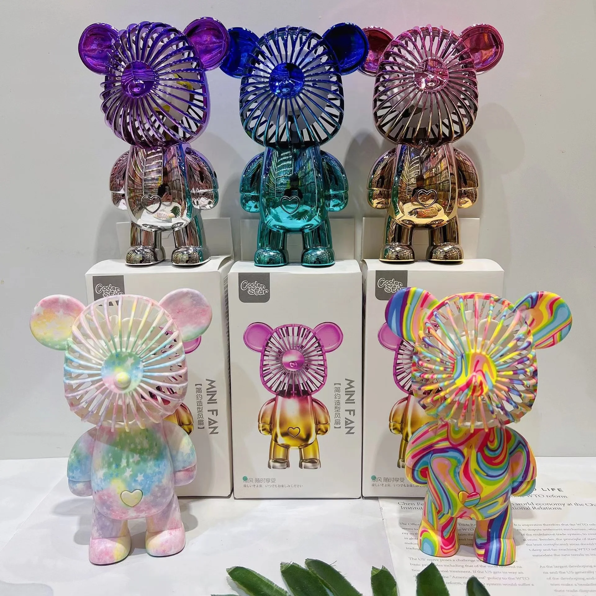 Newest Bear mini fan toy for kids Hand Held USB Rechargeable Portable lash bear pocket fan