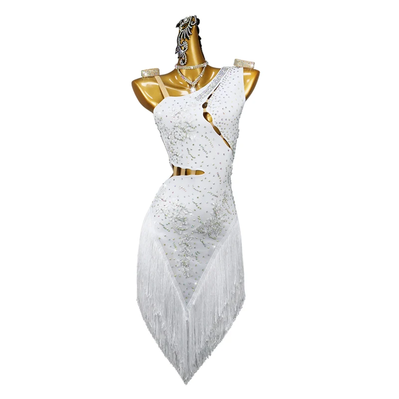 Factory Outlet Girls Gymnastics Sexy Party Clothing Latin Dance Costume Rhinestone Tassel Latin Dance Dress