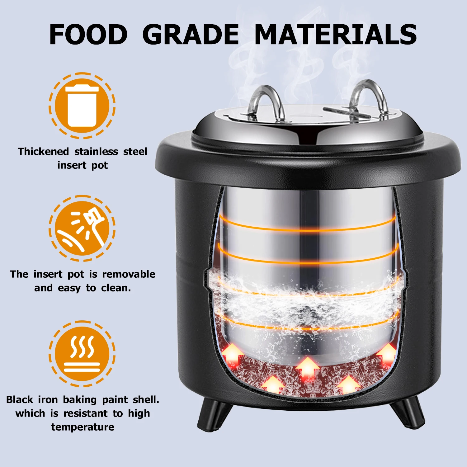 YITIAN Commercial Stainless 13L Soup Insulated Warmer Pot Container Black Straight Electric Heating Pot