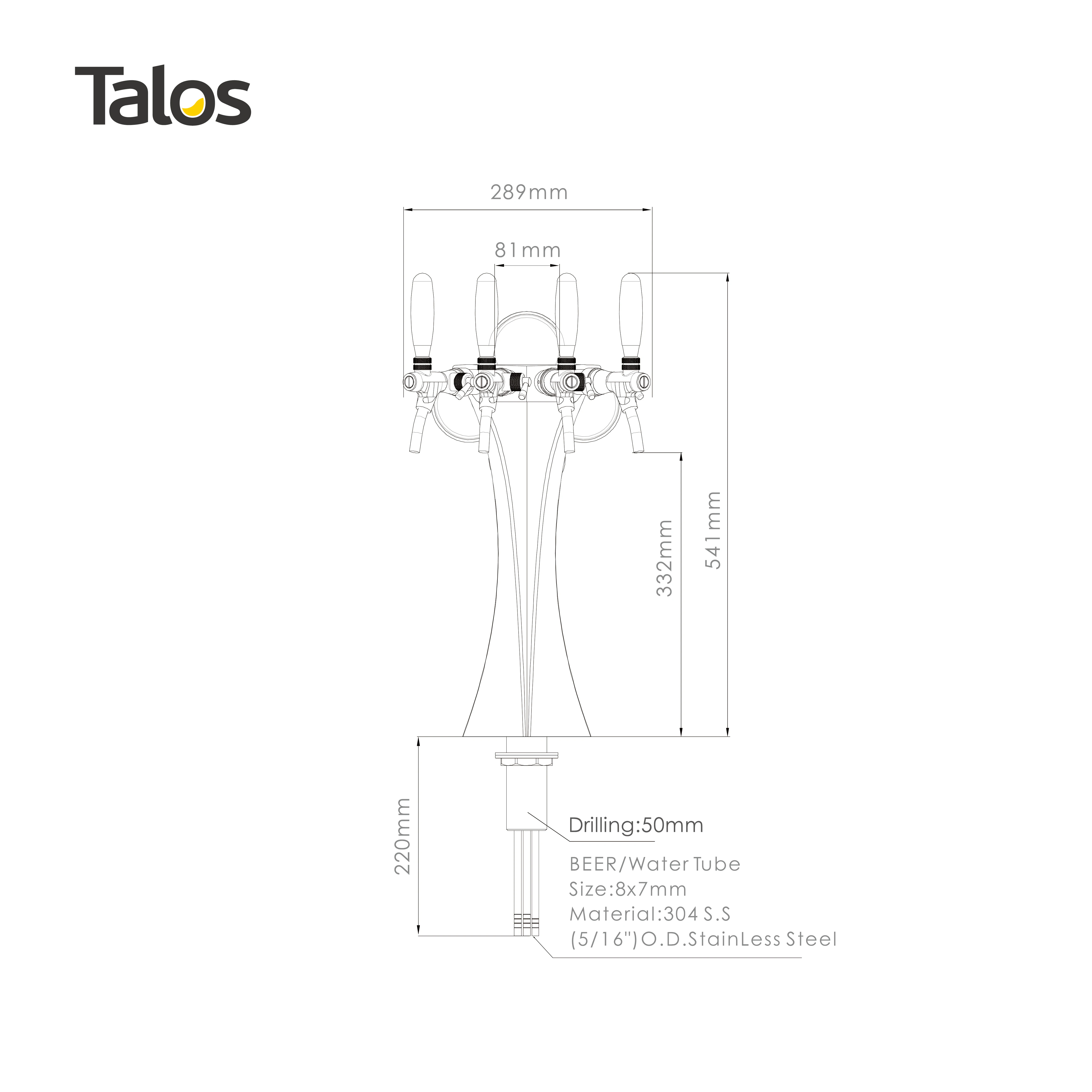 TALOS Brage Tap Tower PVD 4-way Dispensing Tower Draft Beer Tower