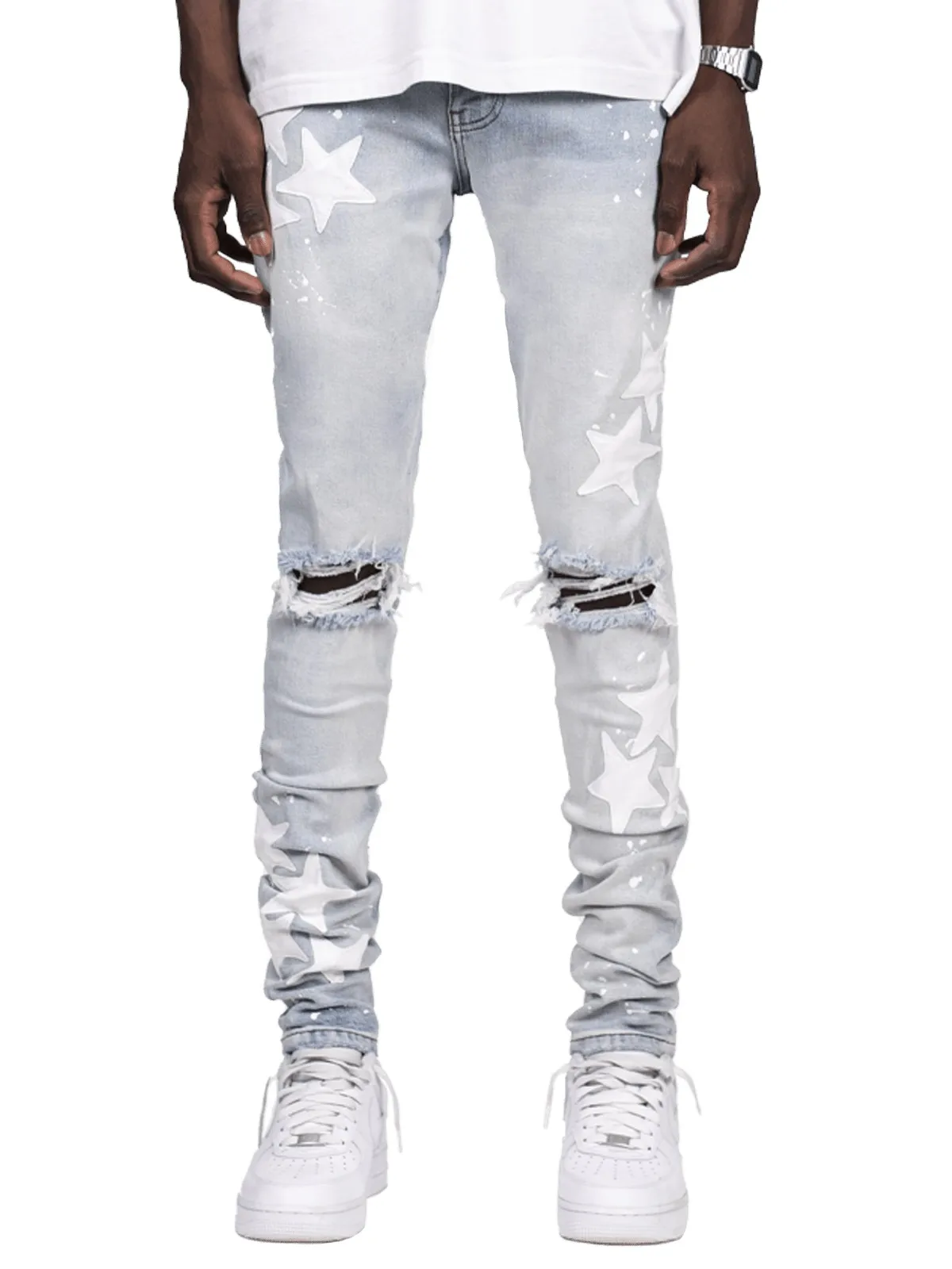 Customization Wholesale custom designer trousers wholesalers pantalon denim jeans classy indigo leather star stylish pants