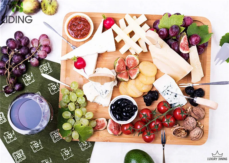 Bamboo Cheese Board and Knife Set Wooden Platter Tray Charcuterie Cheese Plate