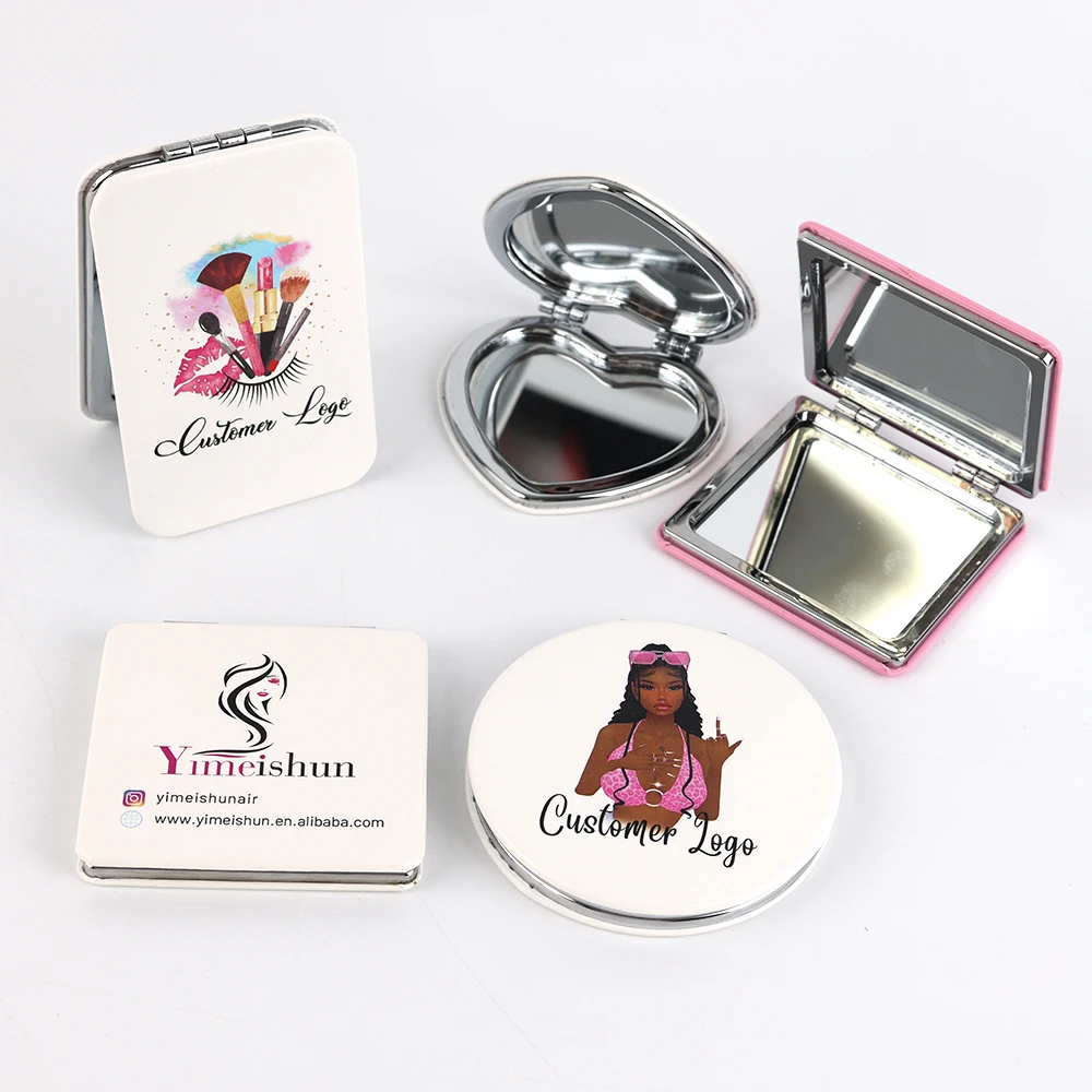Custom All Shapes Pocket Mirror Vanity Espejo Private Label Small White pink Makeup Mirror Pocket Make Up Mirror