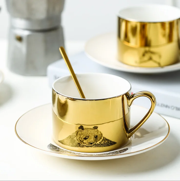 New Design Mirror Cup with Ceramic Coffee Cup and Saucer for Home Decor