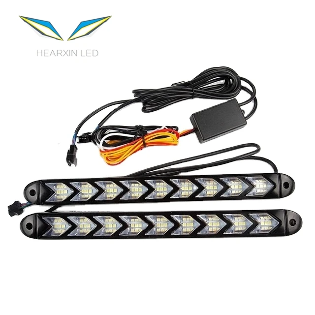 Universal Car LED Daytime Running Light Waterproof Headlight Strip Sequential Flow Yellow Turn Signal White DRL Light