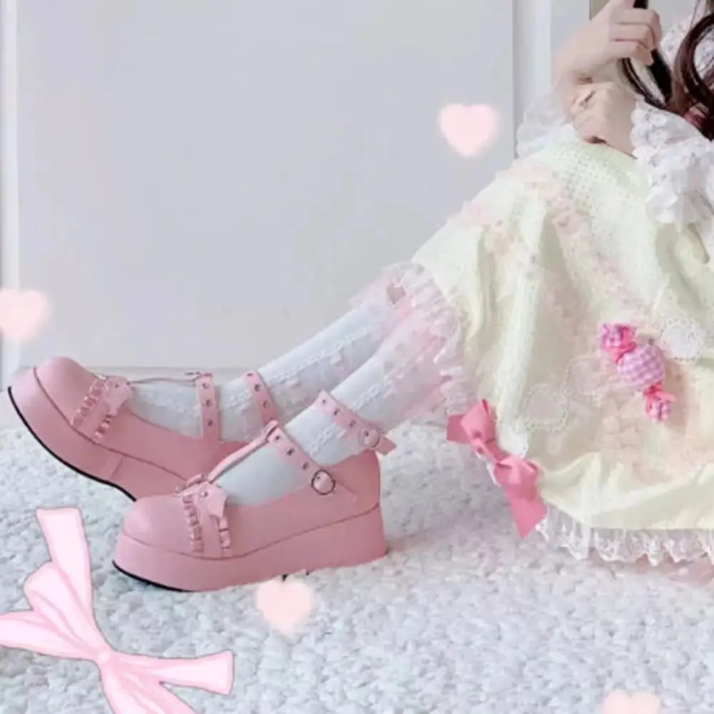 Fashion Plus Size 43 Lolita Shoes Buckle Strap Women Girls Cross-tied Pu Leather Rivet Casual Dress JK